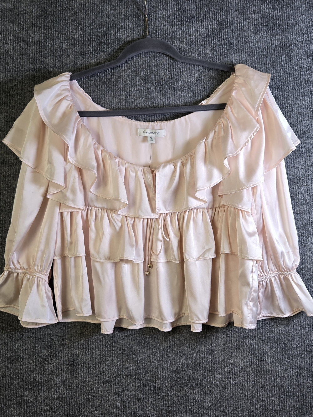 Francescas Top Womens S Light Pink Satiny Tiered Ruffles Romantic New.